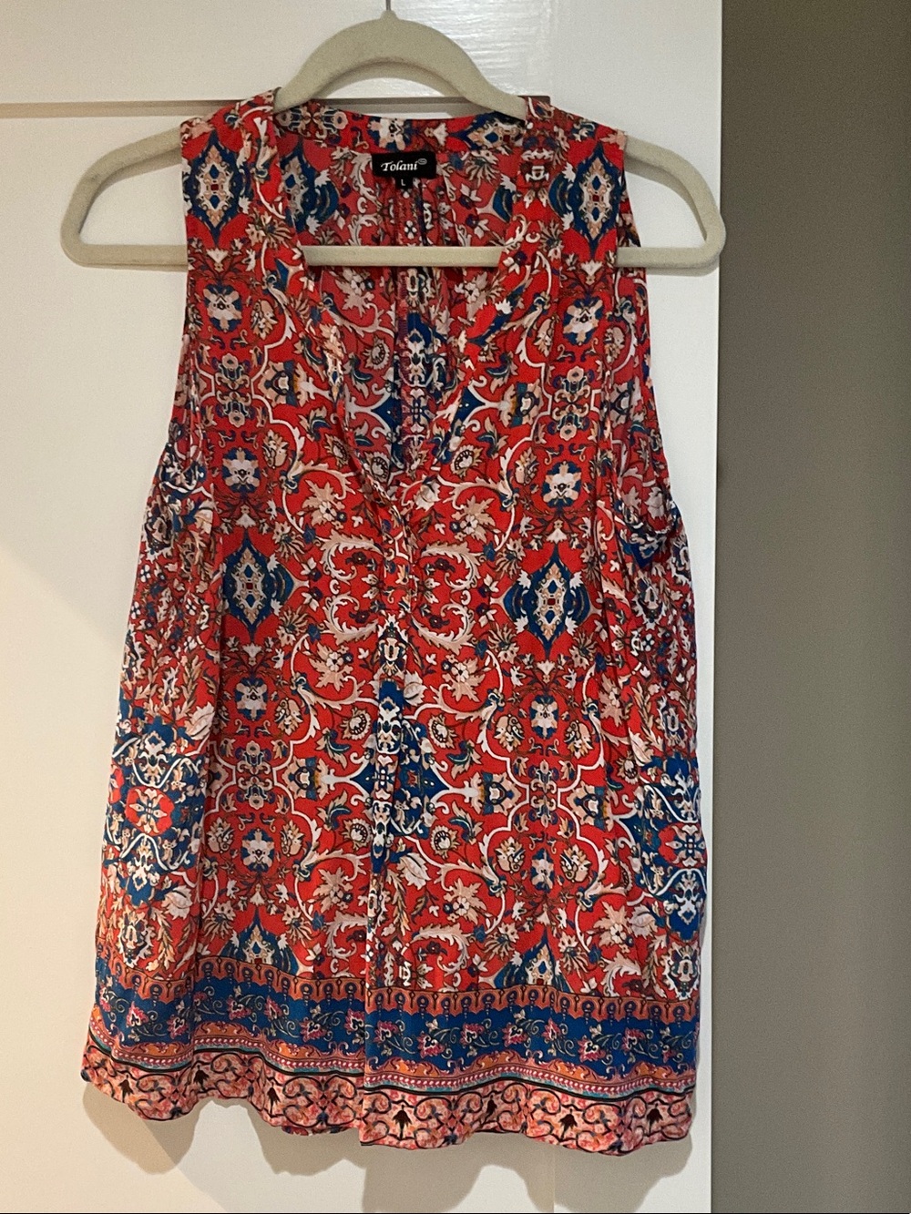 Tolani Red and Blue Floral Paisley Sleeveless tunic
